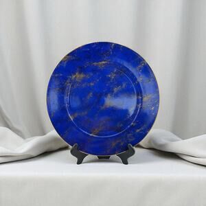 Vintage Neiman Marcus 1980s Lapis Lazuli Blue Gold 12" Porcelain Chop Plate
